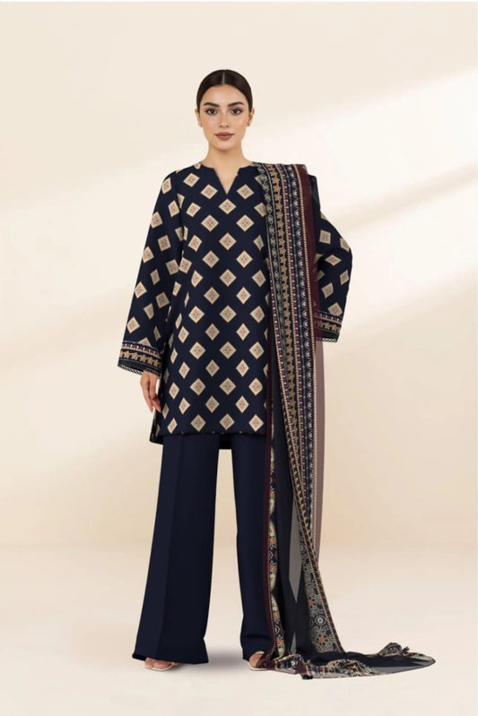 3 Pieces - Sapphire Unstitched Black Ladies Lawn Suit