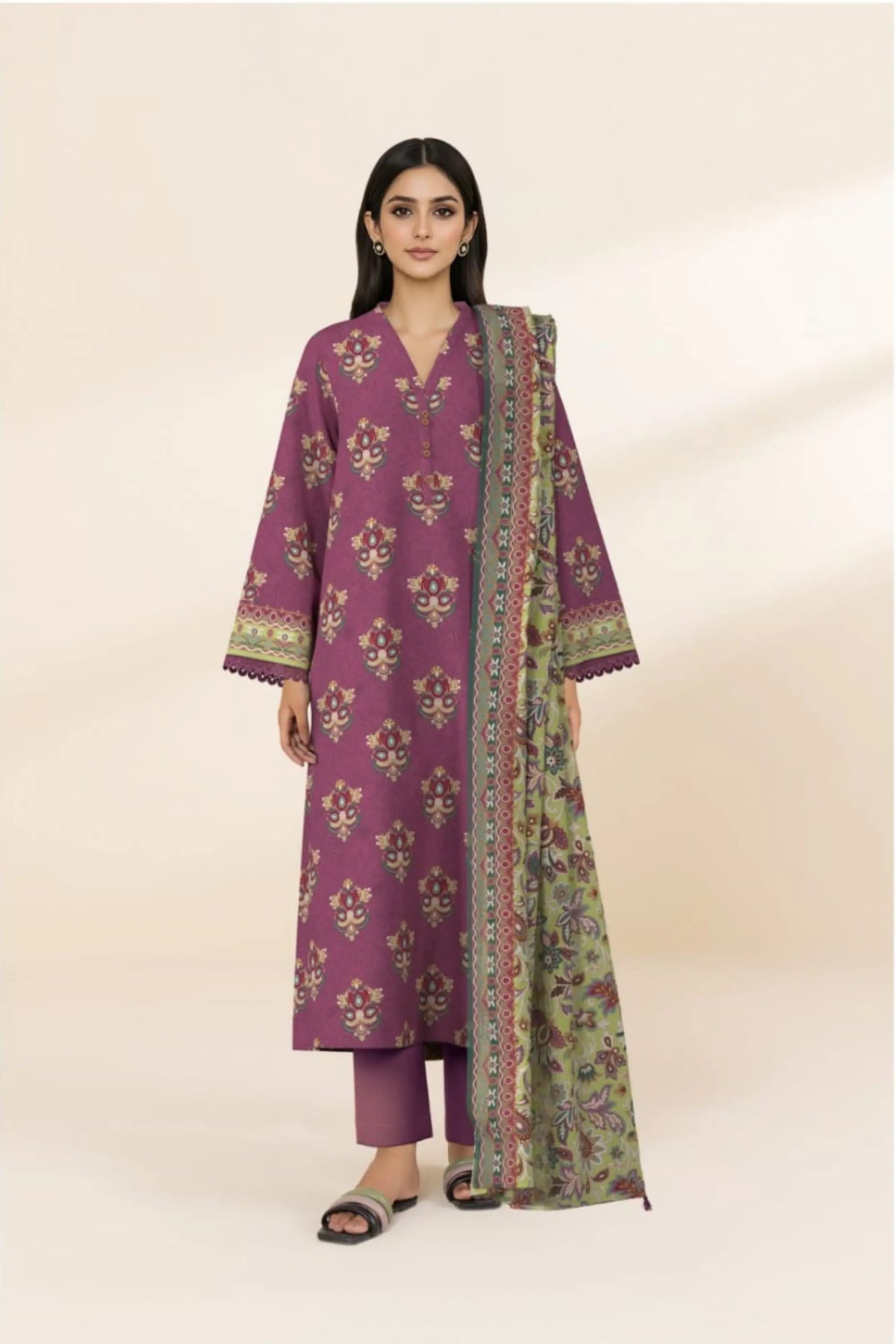3 Pieces - Sapphire Unstitched Plum Ladies  Lawn Suit