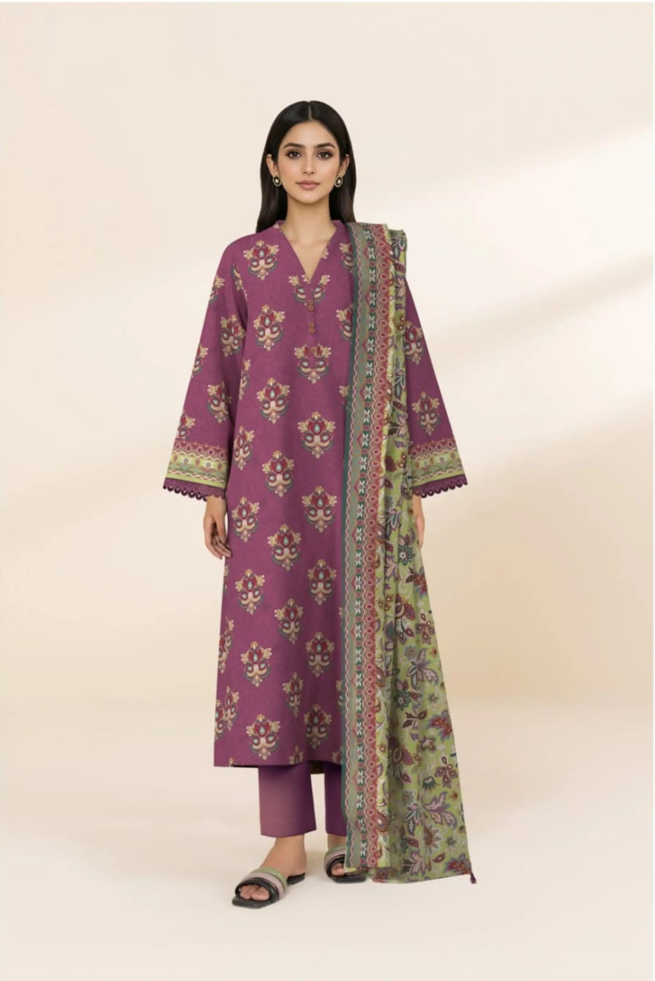 3 Pieces - Sapphire Unstitched Plum Ladies  Lawn Suit