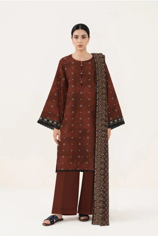 3 Pieces - Sapphire Unstitched Maroon Ladies Lawn Suit