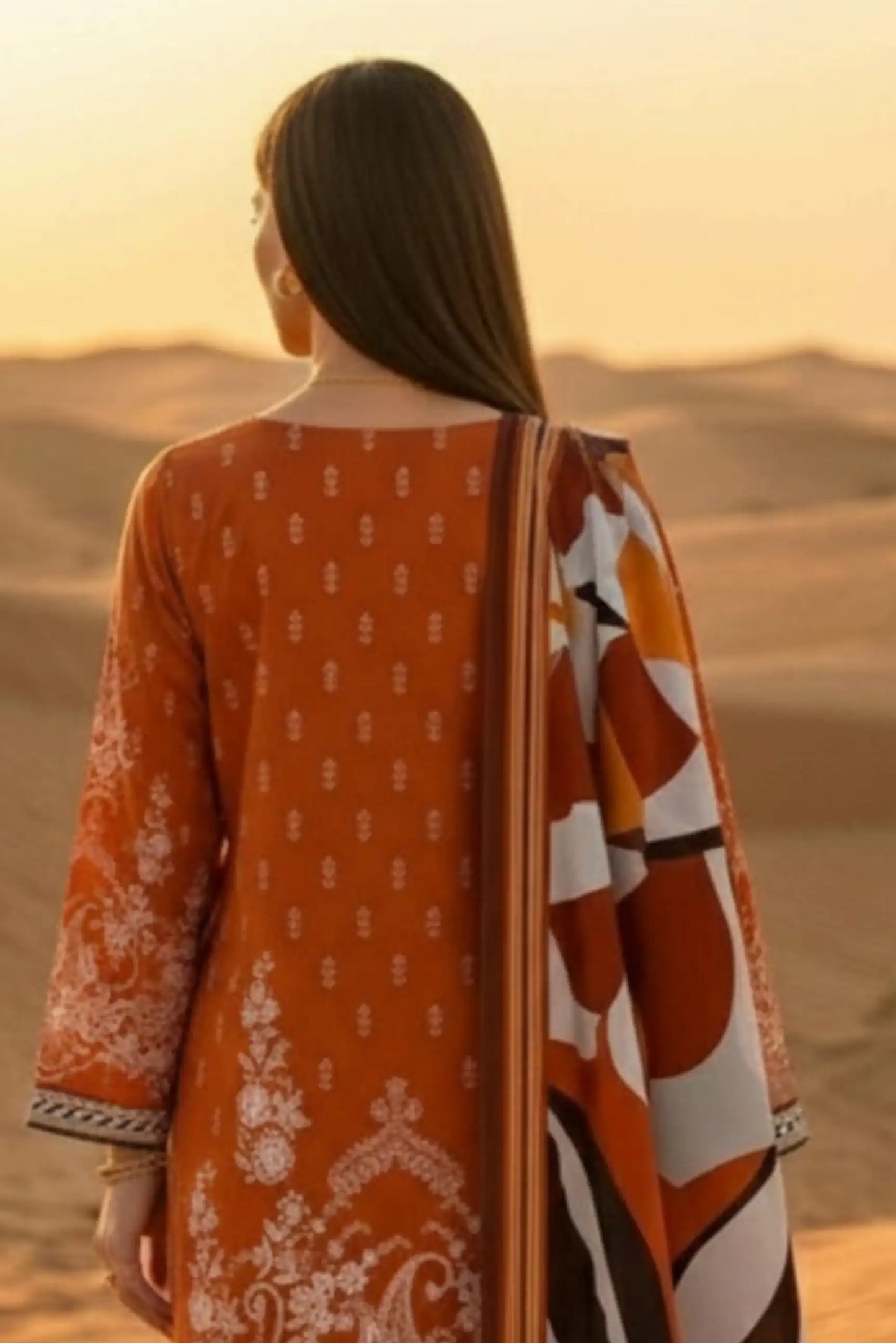 3 Pieces - Janan Unstitched Orange Printed Lawn Suit