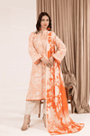 3 Pieces - Regalia Unstitched Peach Printed Khaddar Suit