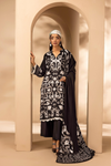 3 Pieces - Rangreza Unstitched Black Printed Linen Suit