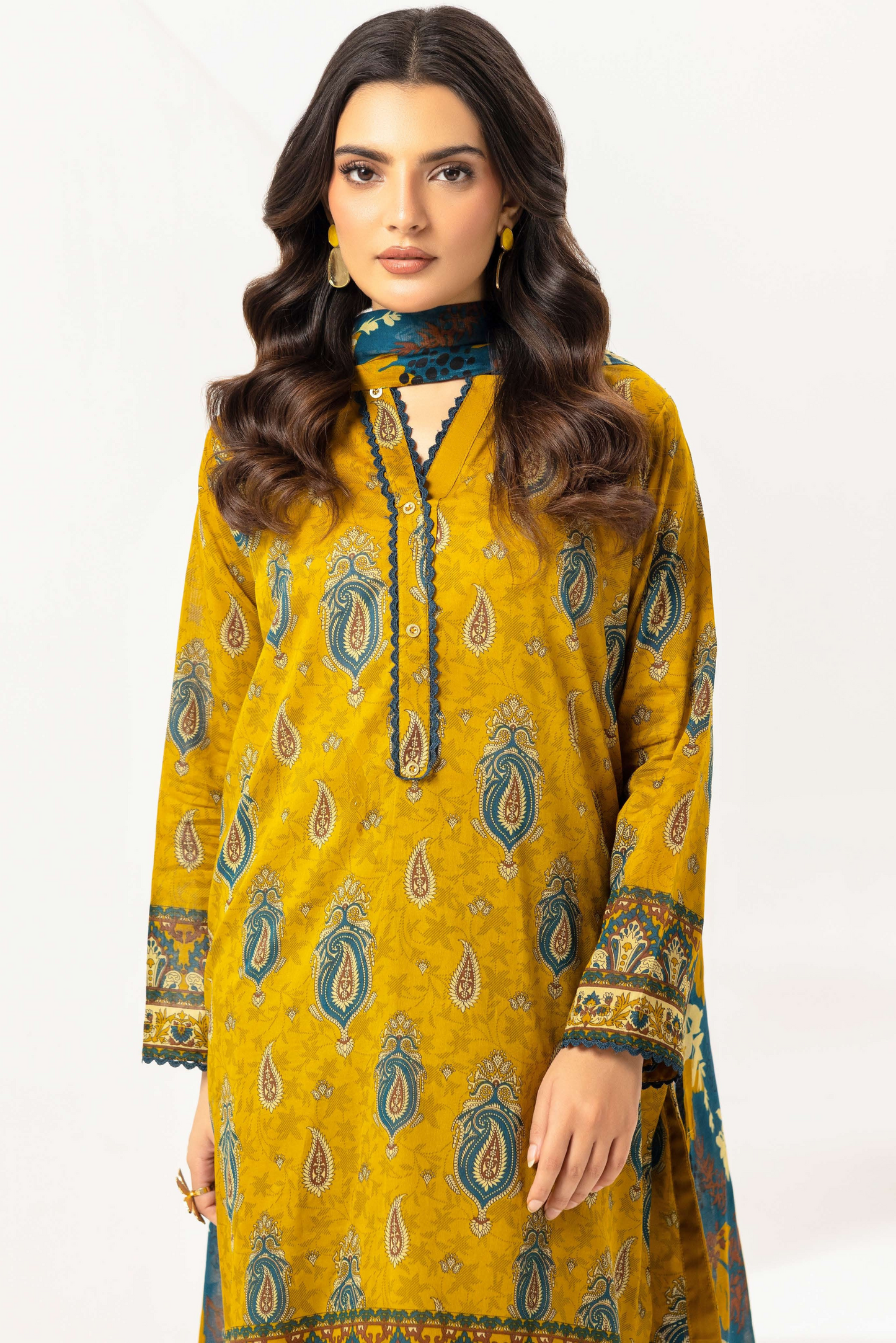 3 Pieces - Haya By Legends Unstitched Mustard Printed Lawn Suit