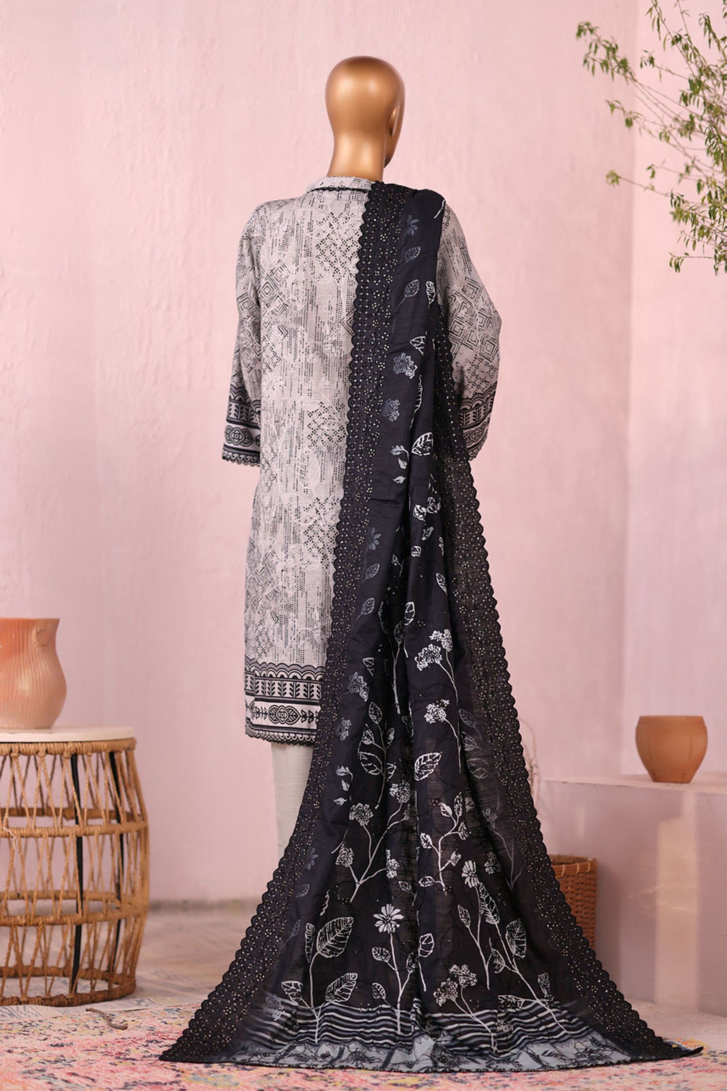 3 Pieces - Riwayat Unstitched Grey Embroidered Dupatta & Embroidered Shirt Suit