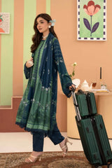 3 Pieces - Raabi  Unstitched Green  Printed Ladies Linen Suit