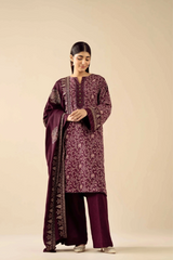 3 Pieces - Nishat Unstitched Maron Ladies Khaddar Suit