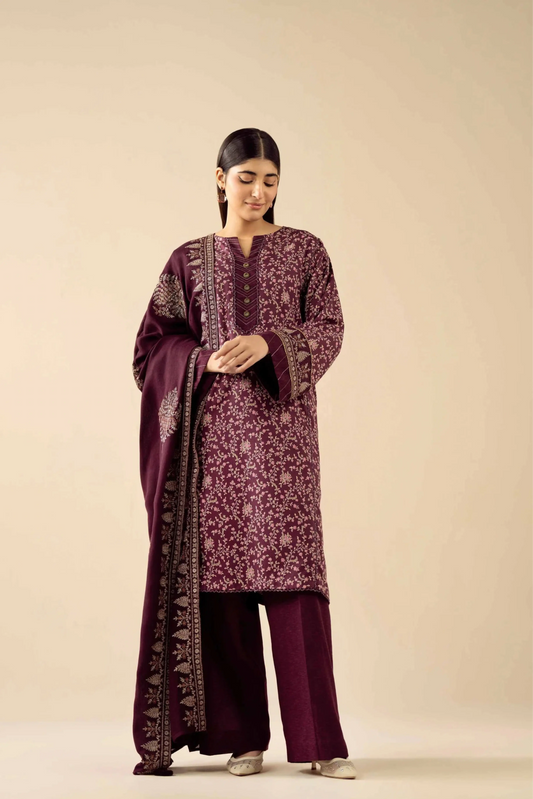 3 Pieces - Nishat Unstitched Maron Ladies Khaddar Suit