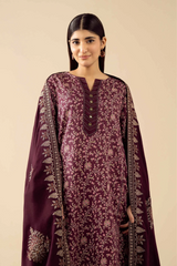 3 Pieces - Nishat Unstitched Maron Ladies Khaddar Suit