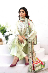 3 Piece - Gold Unstitched Off White Embroidered Lawn Suit