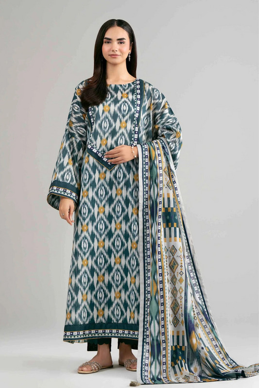 3 Pieces - Nishat Unstitched Light Grey Ladies Khaddar Suit
