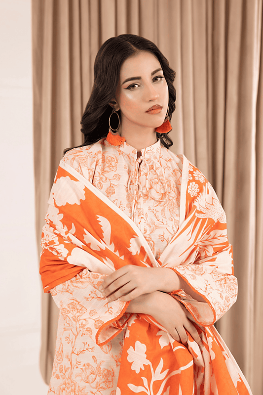 3 Pieces - Regalia Unstitched Peach Printed Khaddar Suit