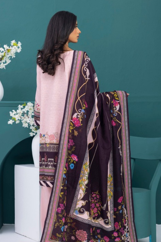 3 Pieces - Regalia Stitched Baby Pink Printed Khaddar Suit