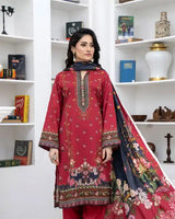 3 Piece - Marooj Unstitched Maroon BanaDora Linen Suit