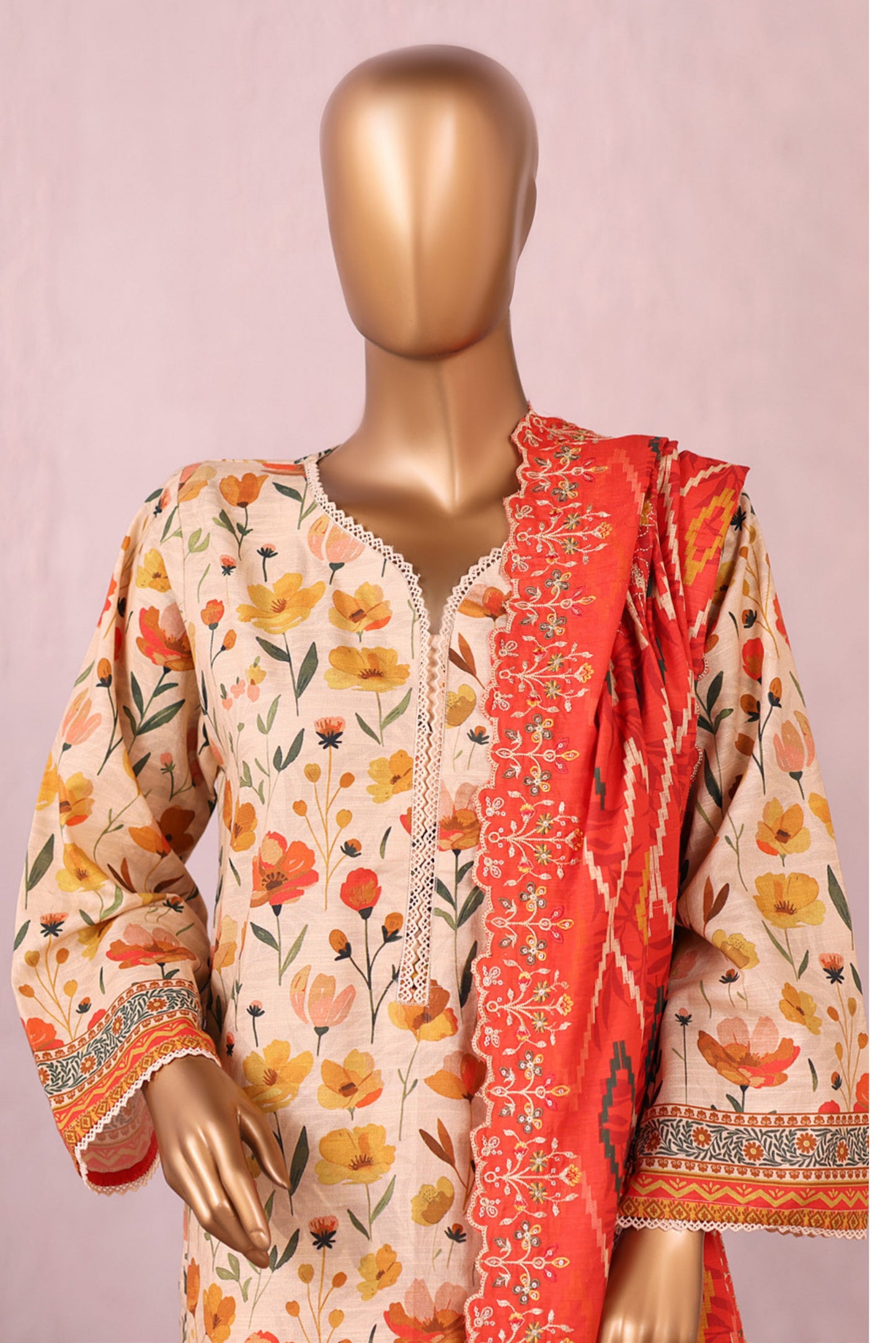 3 Pieces - Riwayat Unstitched Skin Embroidered Dupatta & Embroidered Shirt Suit