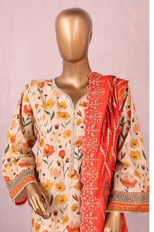 3 Pieces - Riwayat Unstitched Skin Embroidered Dupatta & Embroidered Shirt Suit