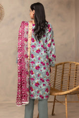 3 Pieces - Regalia Unstitched Gray Fancy Zari Dupatta Printed Shirt Lawn Suit