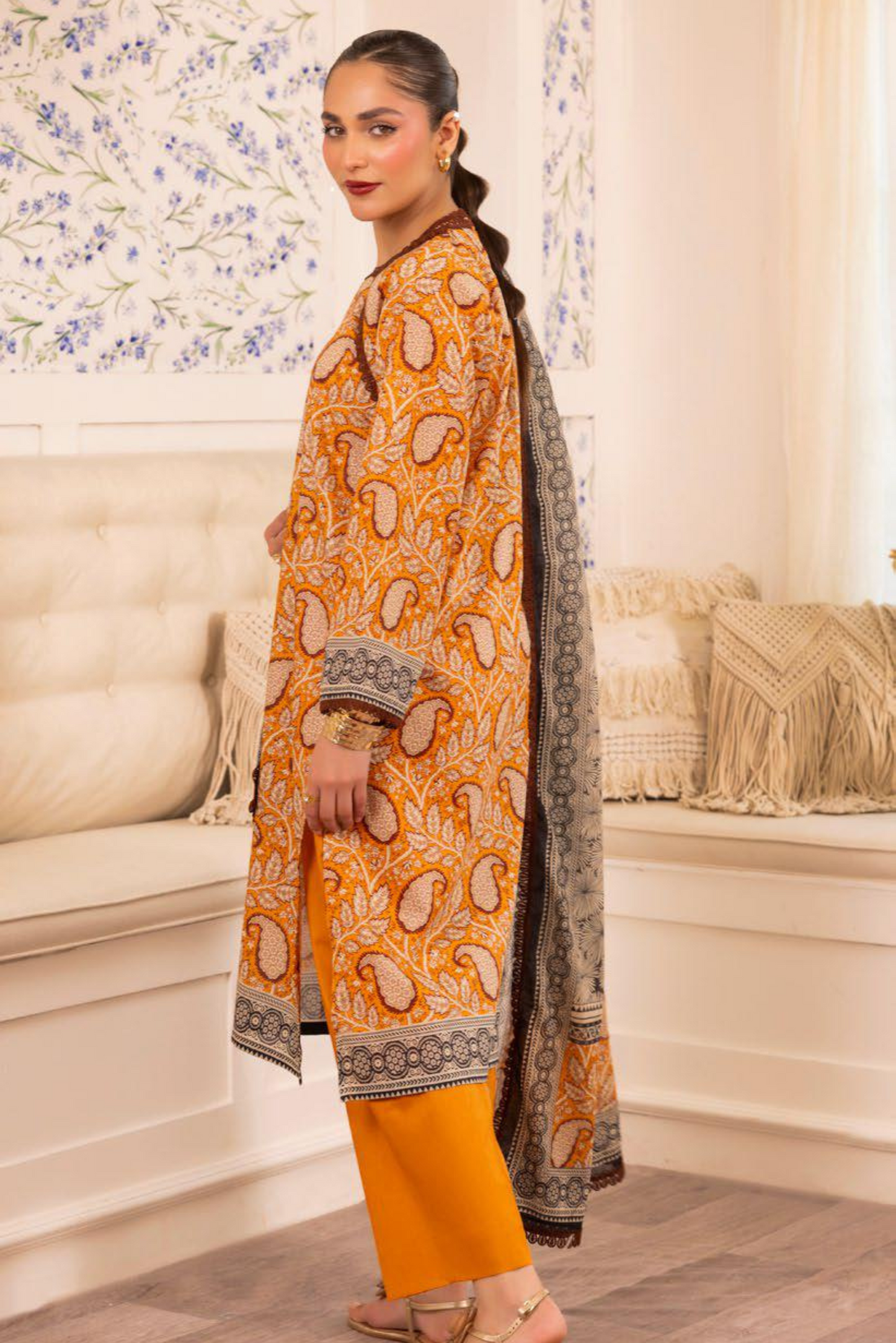 3 Pieces - GulAhmad Unstitched Mustard Yellow Printed Lawn Suit