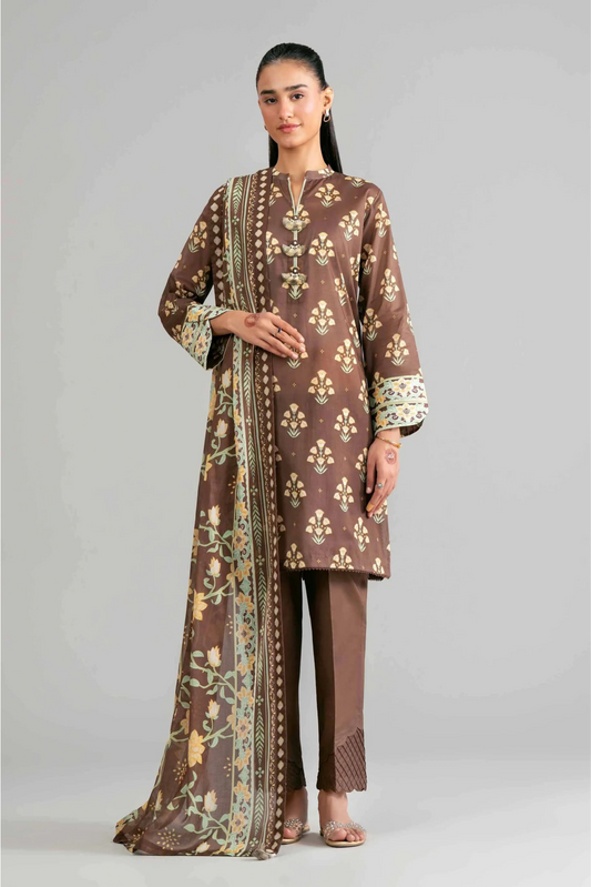 3 Pieces - Nishat Unstitched Brown Ladies Khaddar Suit