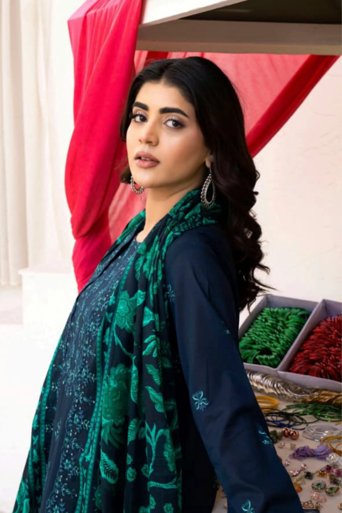 3 Piece - Gold Unstitched Blue Embroidered Lawn Suit