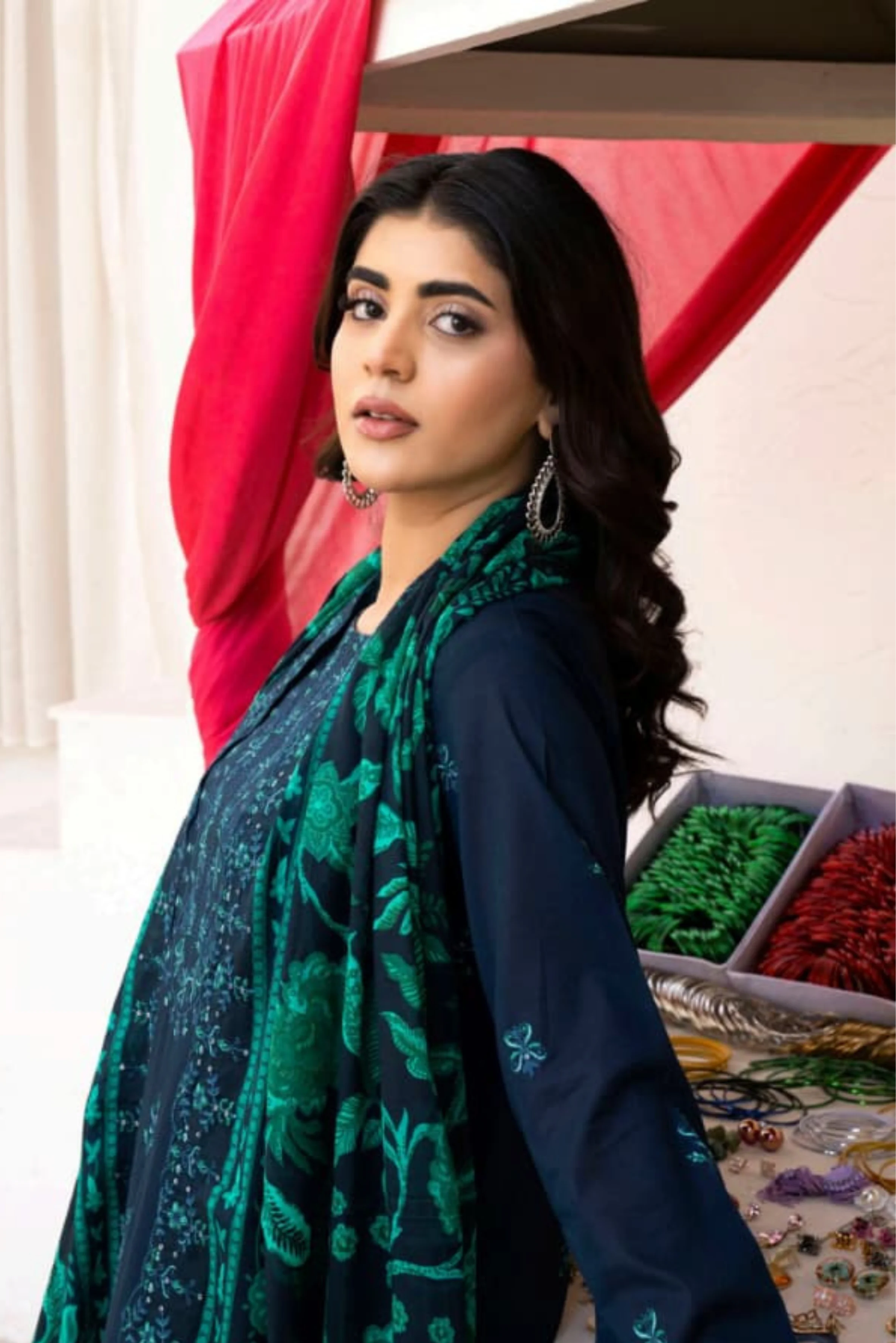 3 Piece - Gold Unstitched Blue Embroidered Lawn Suit