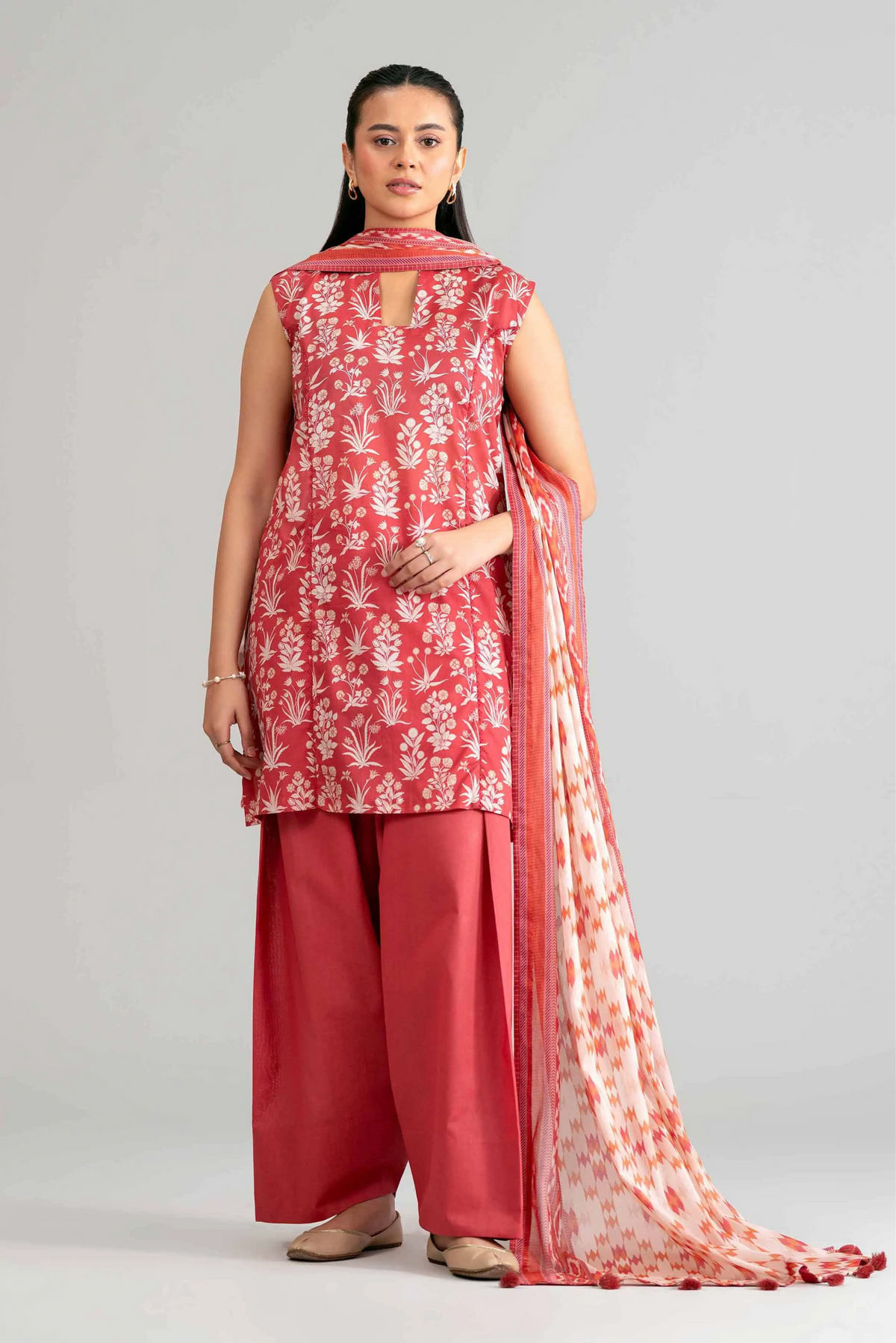 3 Pieces - Nishat Unstitched Red Ladies Khaddar Suit