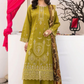 3 Piece - Gold Unstitched Mehndi Embroidered Lawn Suit