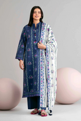 3 Pieces - Nishat Unstitched Blue Ladies Khaddar Suit