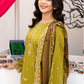 3 Piece - Gold Unstitched Mehndi Embroidered Lawn Suit