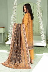 3 Pieces - Aizal Unstitched Mustard Printed Shamray Linen Suit