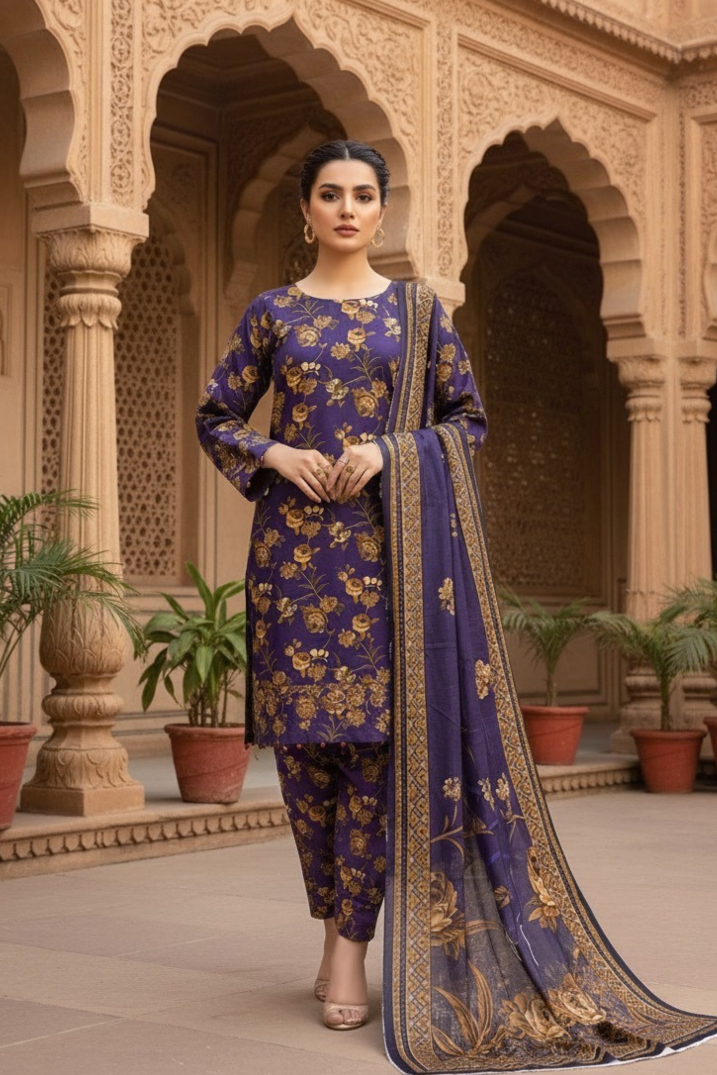 3 Pieces - Marooj Unstitched Purple BanaDora Linen Suit