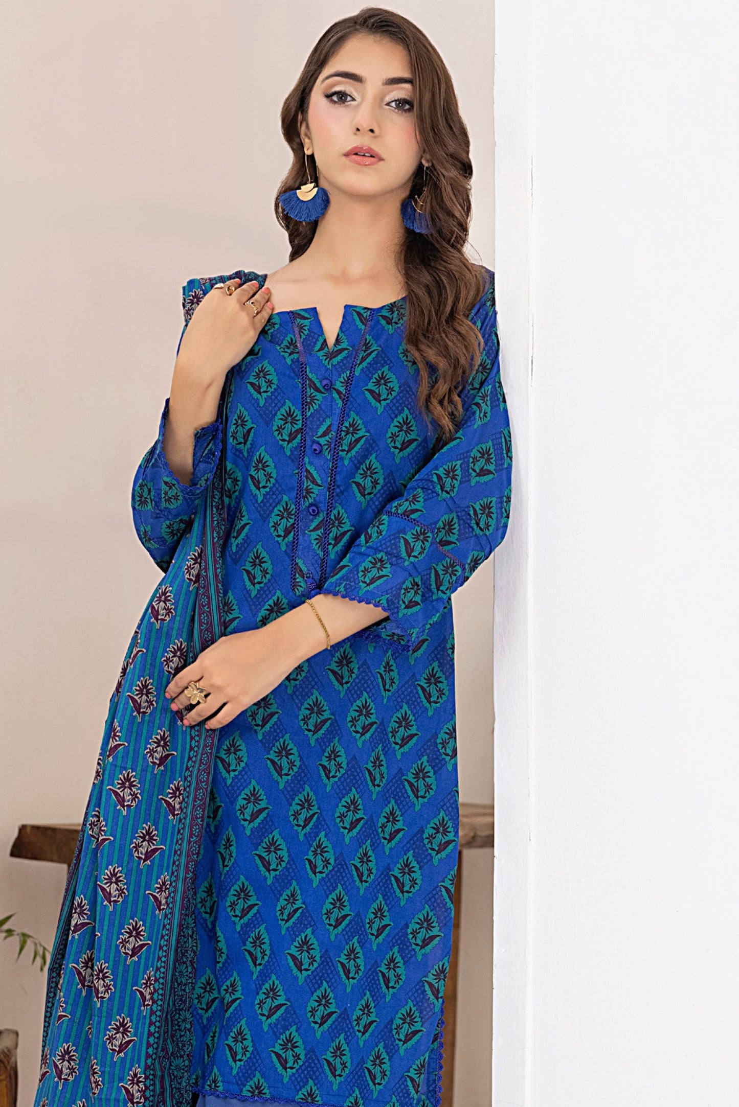 3 Pieces - Regalia Unstitched Denim Blue Printed Lawn Suit