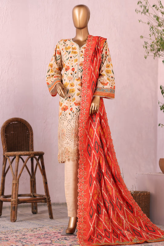 3 Pieces - Riwayat Unstitched Skin Embroidered Dupatta & Embroidered Shirt Suit