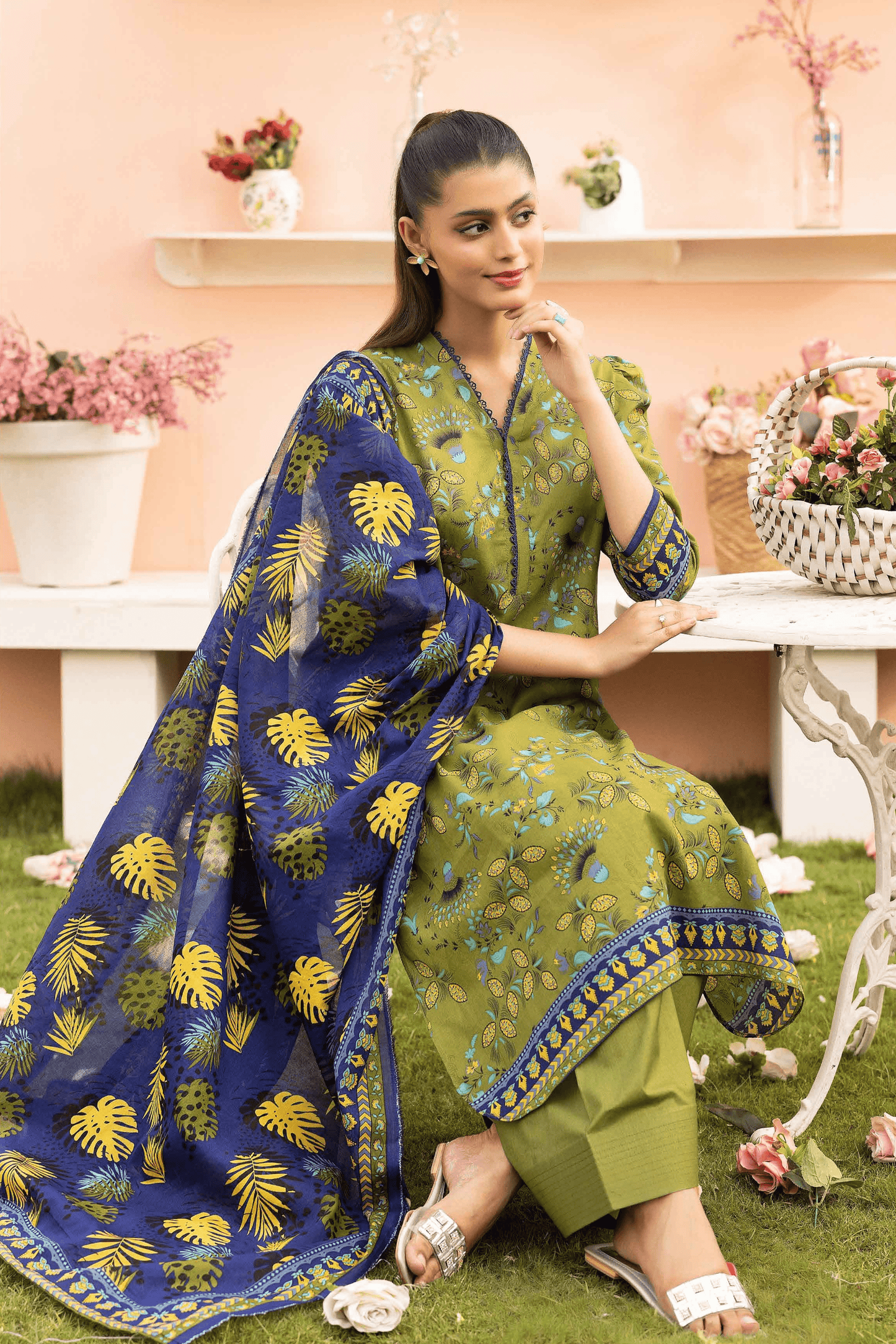 3 Pieces - Haya By Legends Unstitched Green Printed Lawn Suit