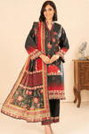 3 Pieces - GulAhmed Unstitched Black Printed Khaddar Suit