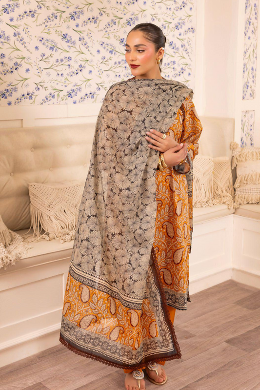 3 Pieces - GulAhmad Unstitched Mustard Yellow Printed Lawn Suit