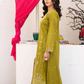 3 Piece - Gold Unstitched Mehndi Embroidered Lawn Suit