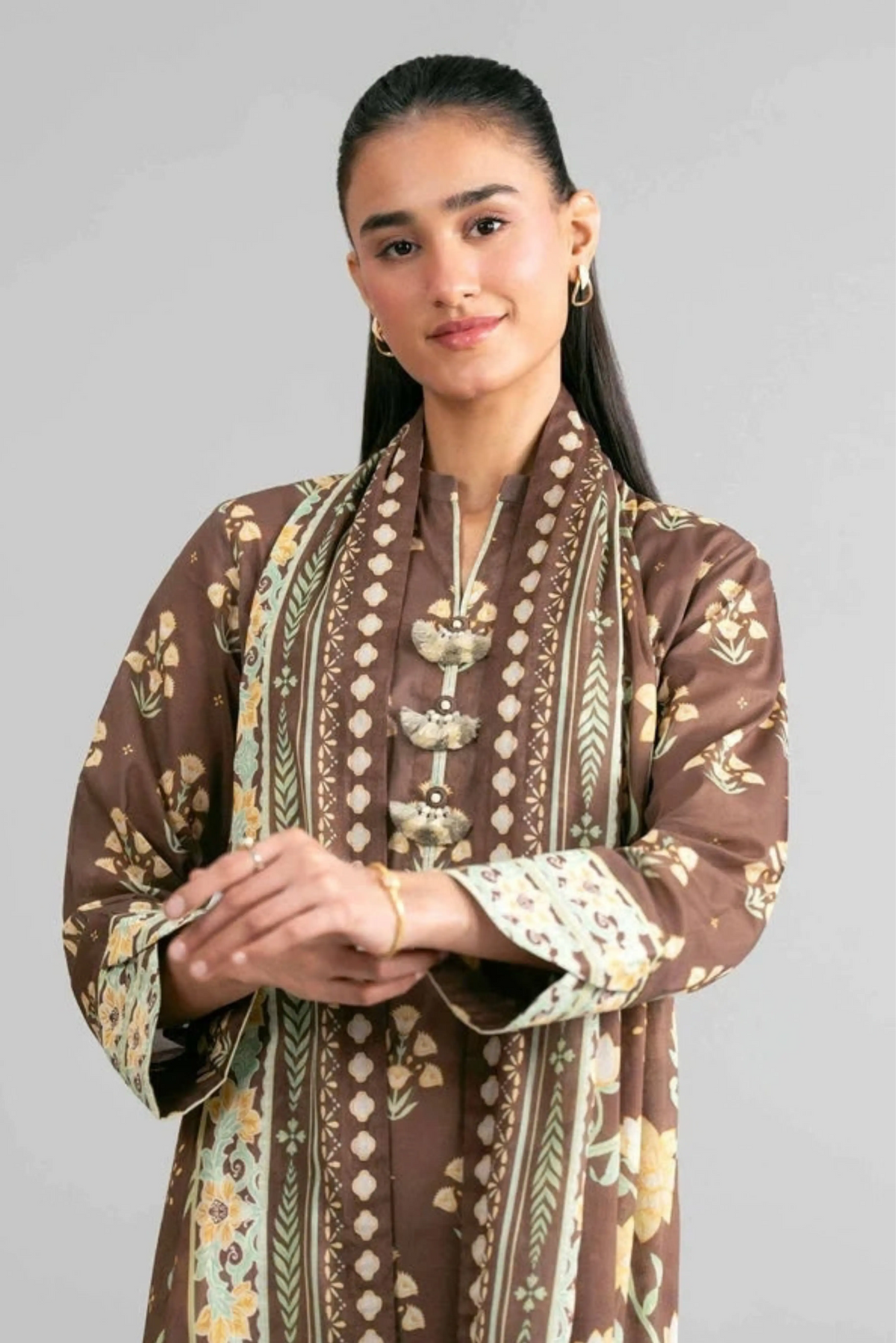 3 Pieces - Nishat Unstitched Brown Ladies Khaddar Suit