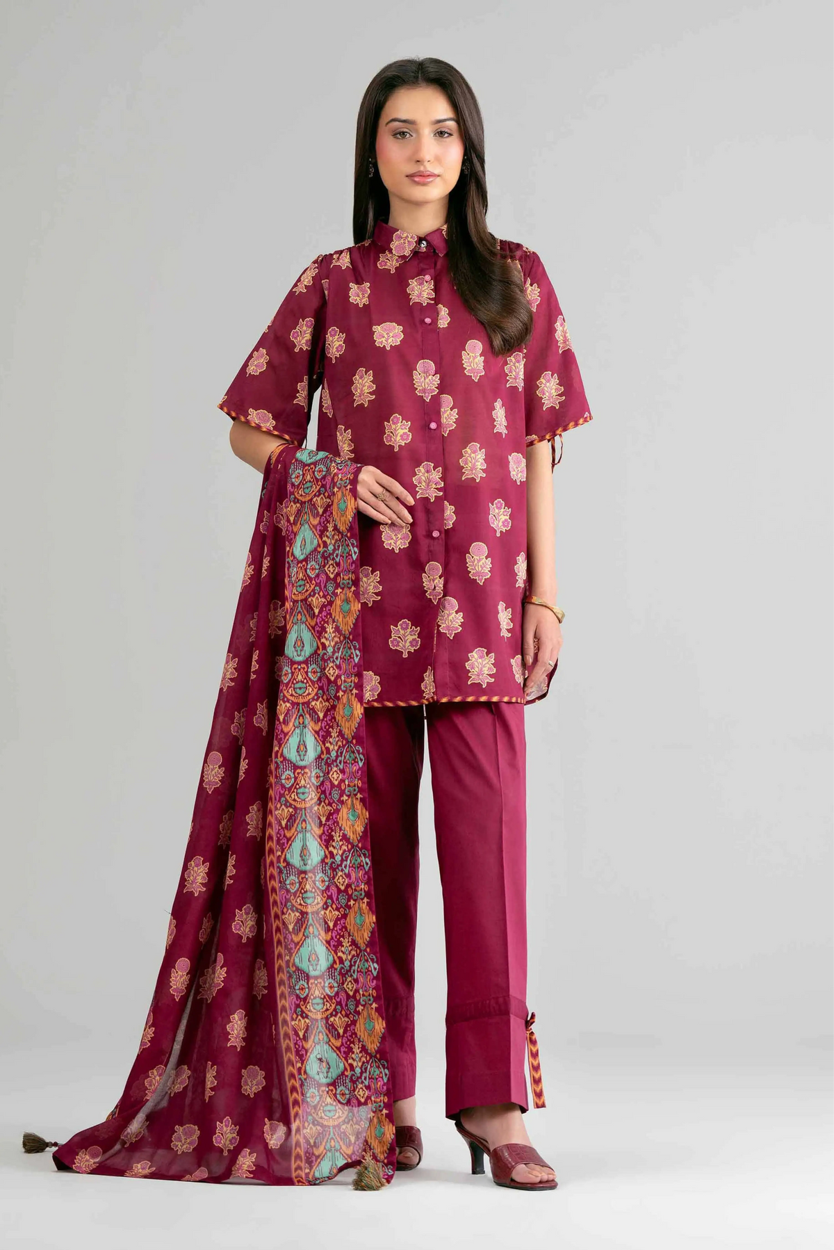 3 Pieces - Nishat Unstitched Plum Ladies Khaddar Suit