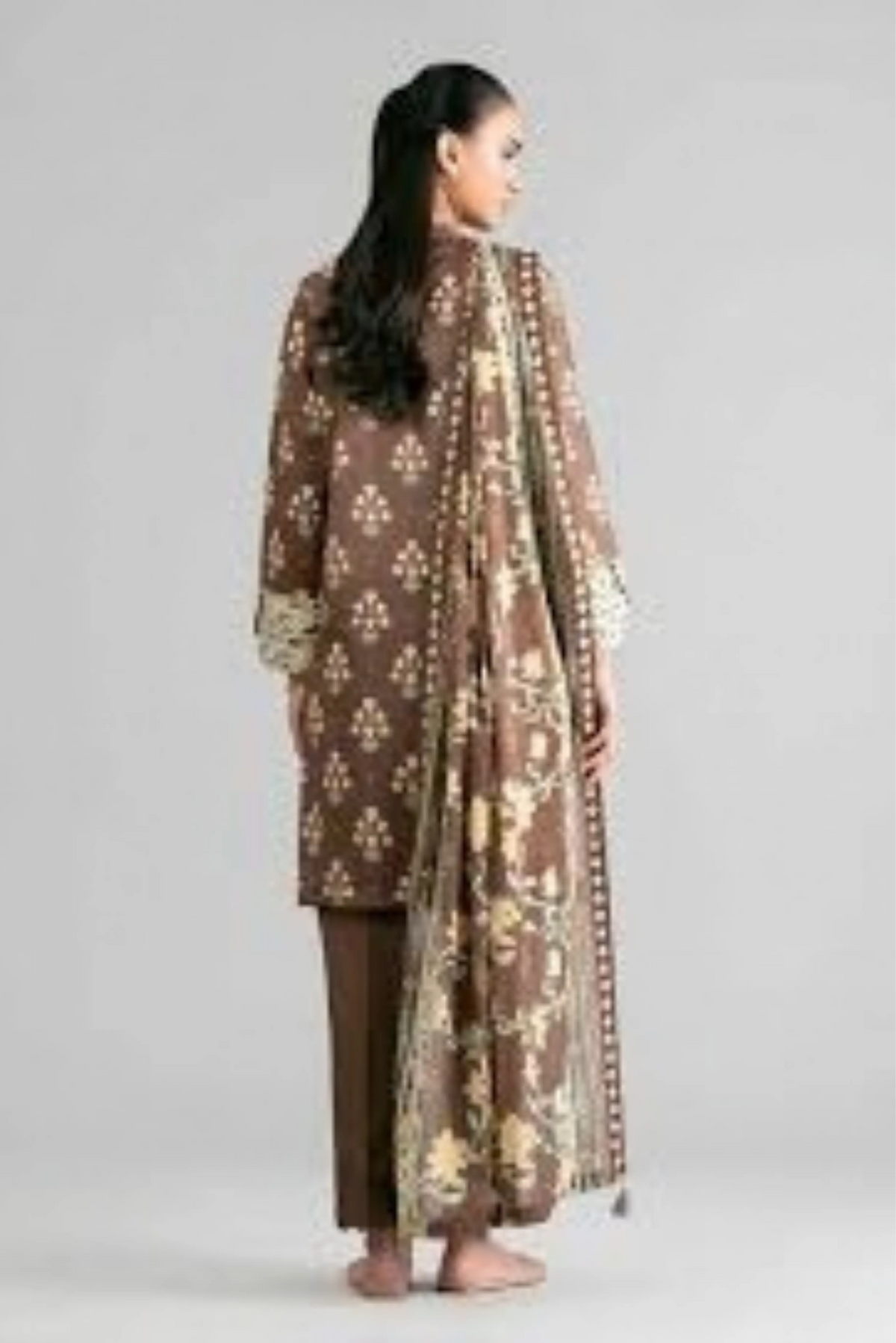 3 Pieces - Nishat Unstitched Brown Ladies Khaddar Suit
