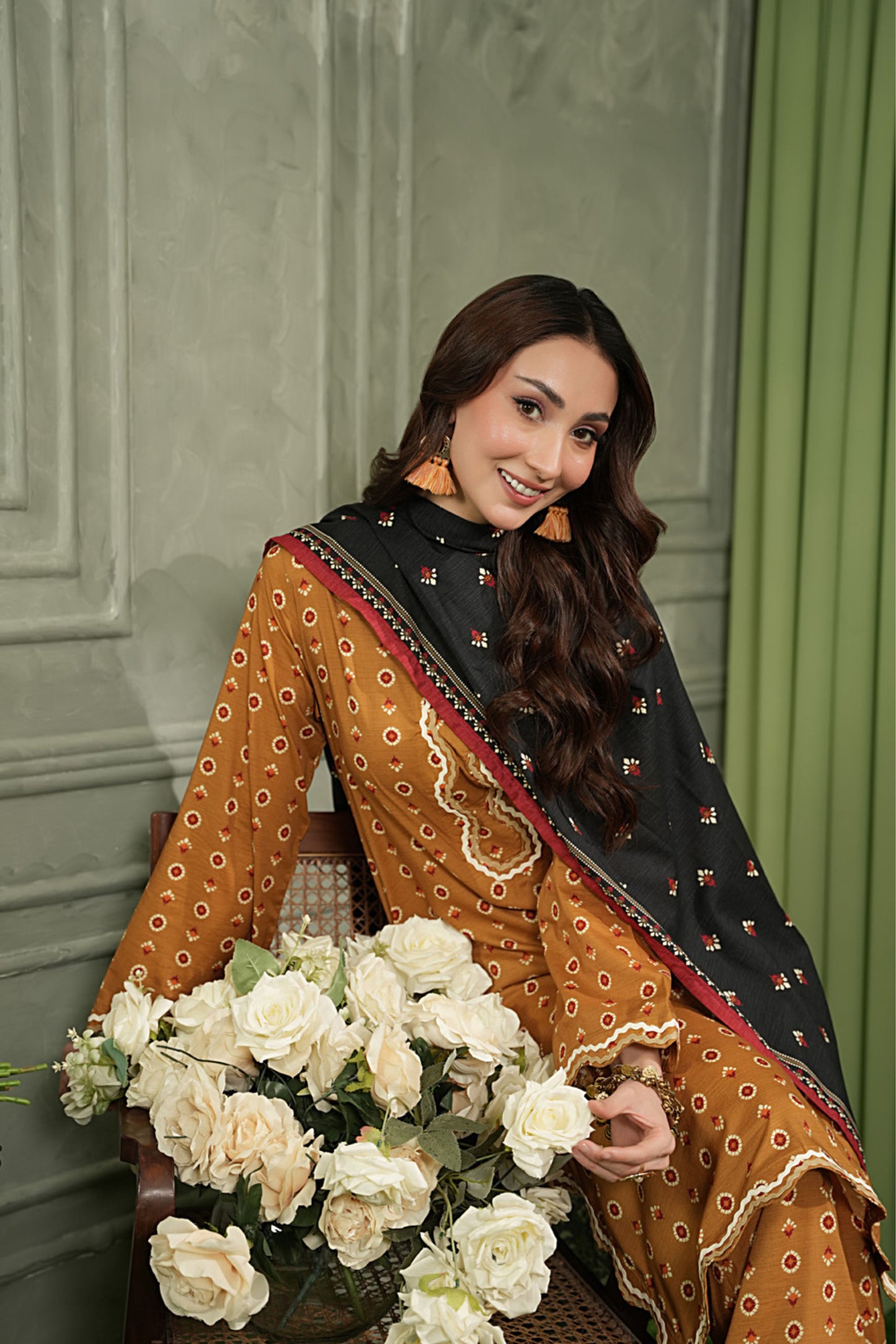 3 Pieces - Regalia Unstitched Mustard Printed Linen Suit