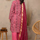 3 Pieces - Regalia Unstitched Pink Fancy Zari Dupatta Printed Shirt Lawn Suit