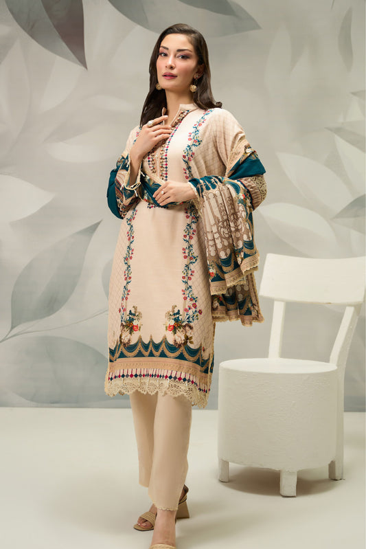 3 Pieces - Regalia Unstitched Skin Printed Khaddar Suit