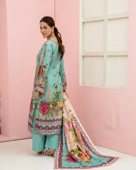 3 Pieces - Marooj Unstitched Sky Blue BanaDora Linen Suit