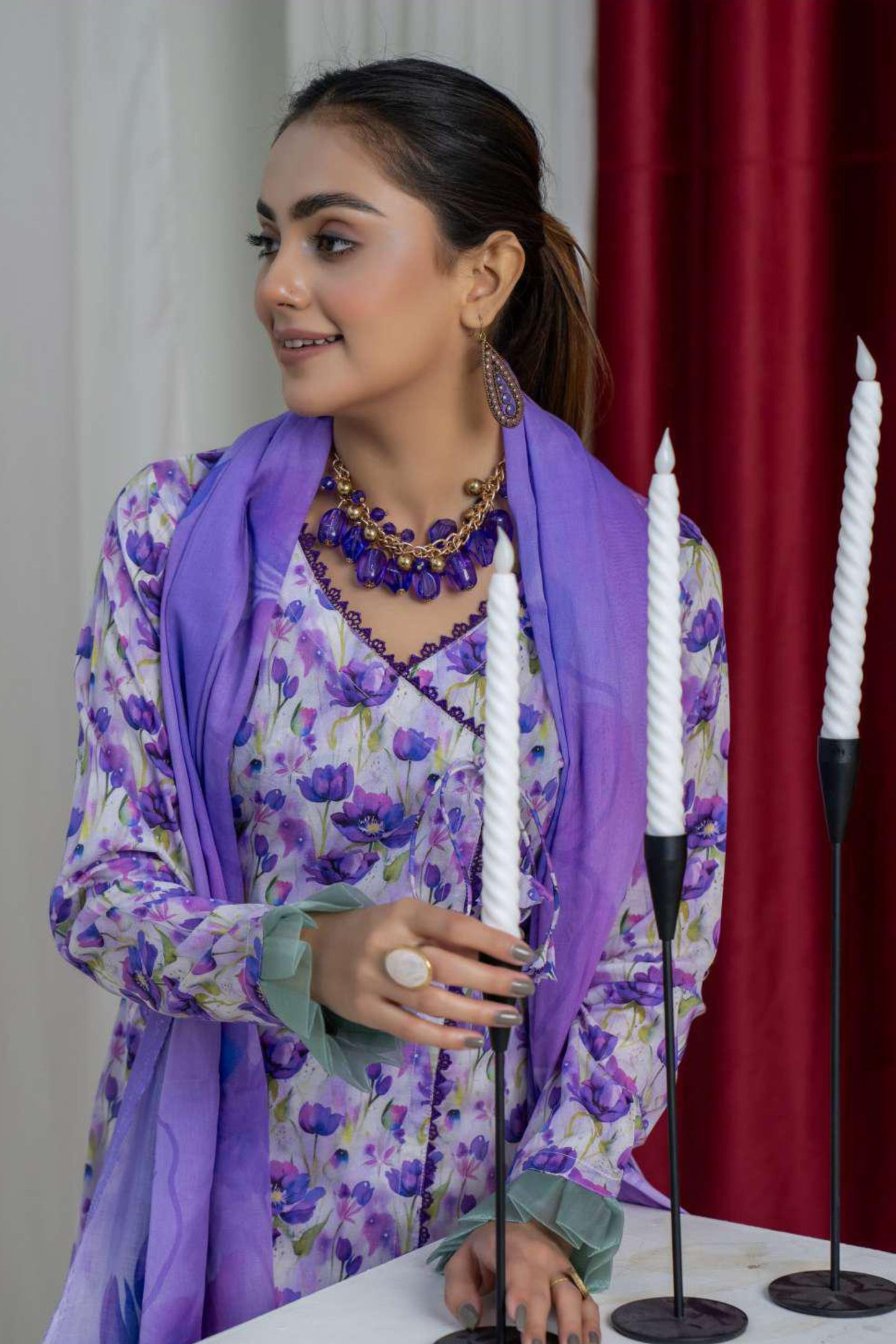 3 Pieces - B&C Unstitched Purple Printed Lawn Suit