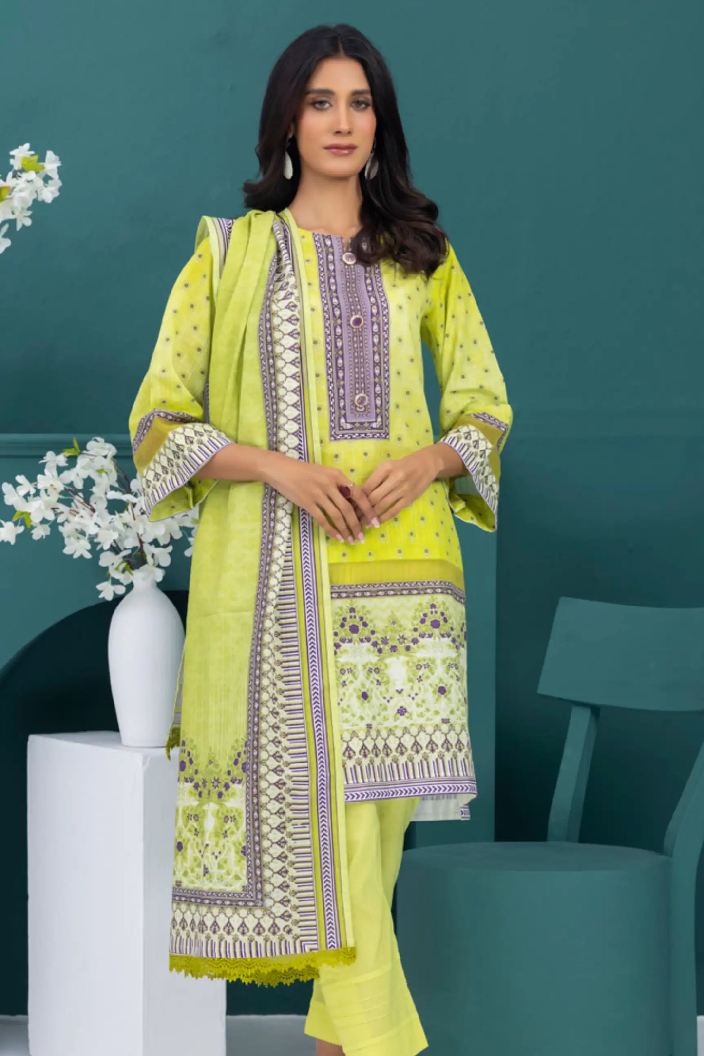 3 Pieces - Regalia Stitched Brass Printed Khaddar Suit