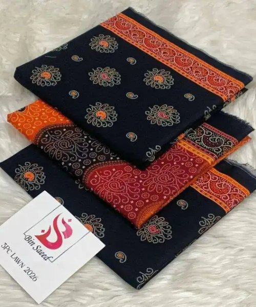 3 Pieces - Bin Saeed Unstitched  Black Ladies Lawn Suit