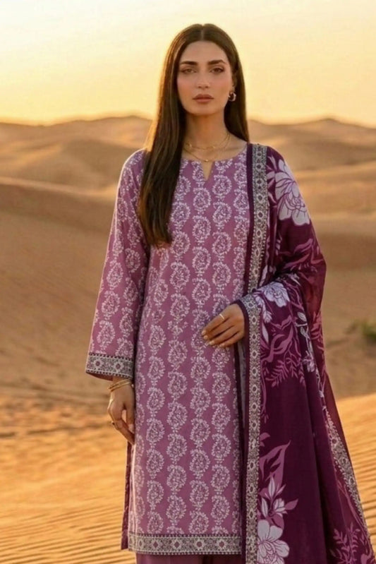 3 Pieces - Janan Unstitched Pink Printed Lawn Suit