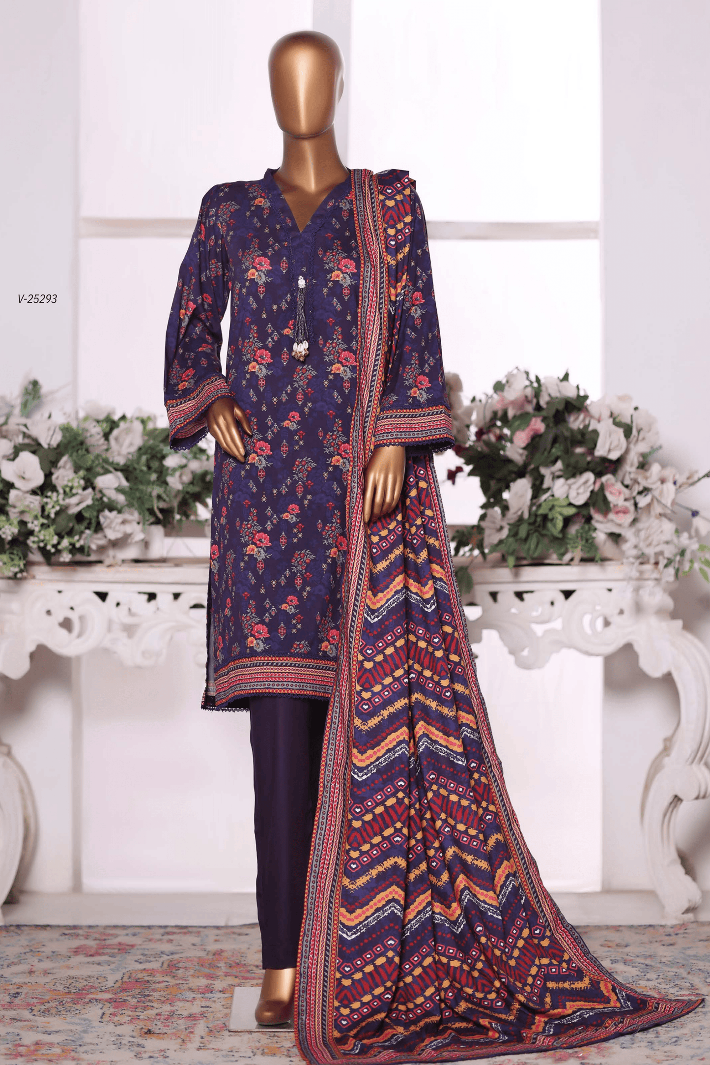 3 Pieces - Riwayat Unstitched Purple Dobby Viscose Suit