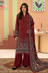3 Pieces - Raabi  Unstitched Maroon Printed Ladies Linen Suit